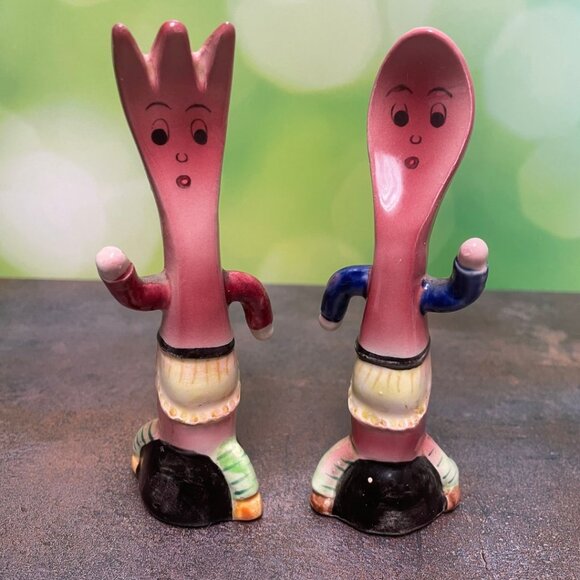 Vintage 1950s Artmark Anthropomorphic Fork & Spoon Salt & Pepper Set  Fork/Spoon - Picture 1 of 15